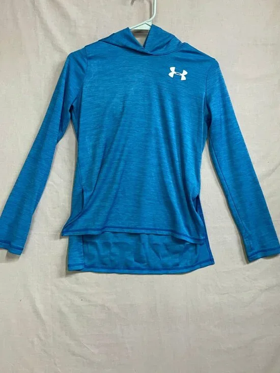 Under Armour Activewear Top Hoodie Youth Girls YLG Blue HeatGear Long Sleeves