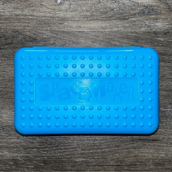 SPACEMAKER Vintage 90's Navy Blue Aqua Hard Pencil Box School Art 8x5x2 1994 USA