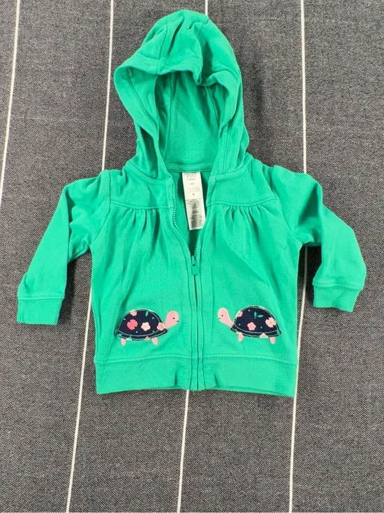 Carter's Teal Hooded Zip-Up Sweatshirt with Turtle Pockets