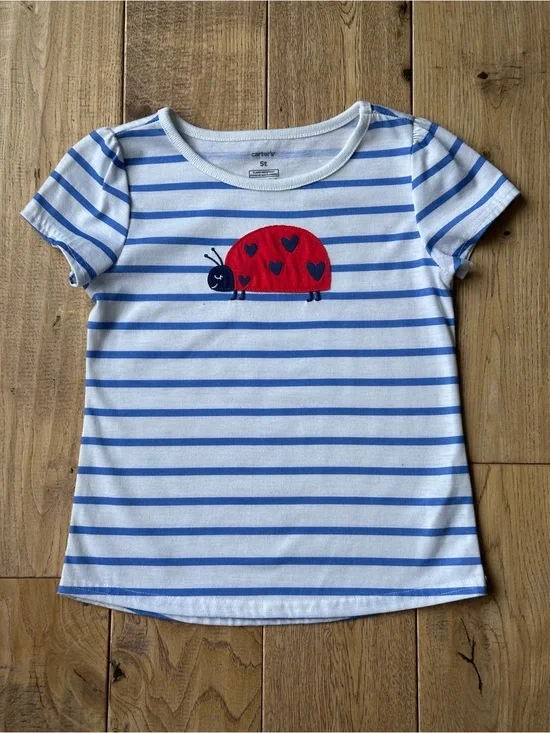 Carter’s Blue and White Stripe Ladybug Appliqué Short Sleeve Shirt size 5T