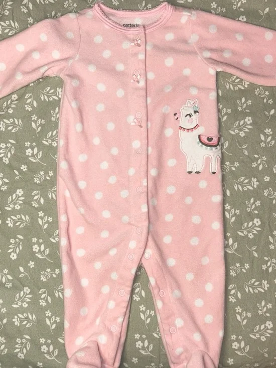 Carter's Light Pink Polka Dot Llama Fleece Footie