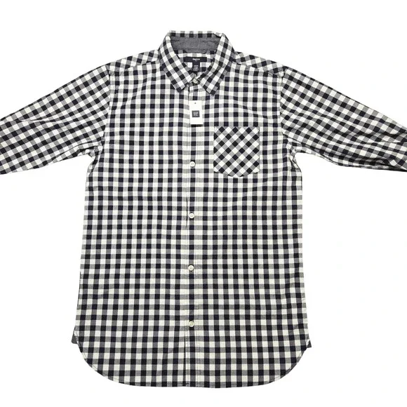 GapKids Shirt‎ Boys 13-14 Years Blue Check Button-Up Long Sleeve Pocket