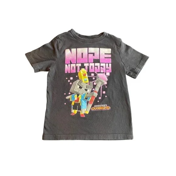 Minecraft Dungeons Kids Shirt Nope Not Today Gray Graphic‎ Tee XS 4/5 Mad Engine