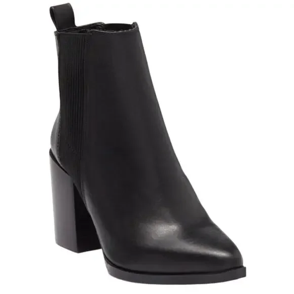 Steve Madden Trekk Pointed Toe High Heel Leather Bootie in Black, Size 8.5​​​​