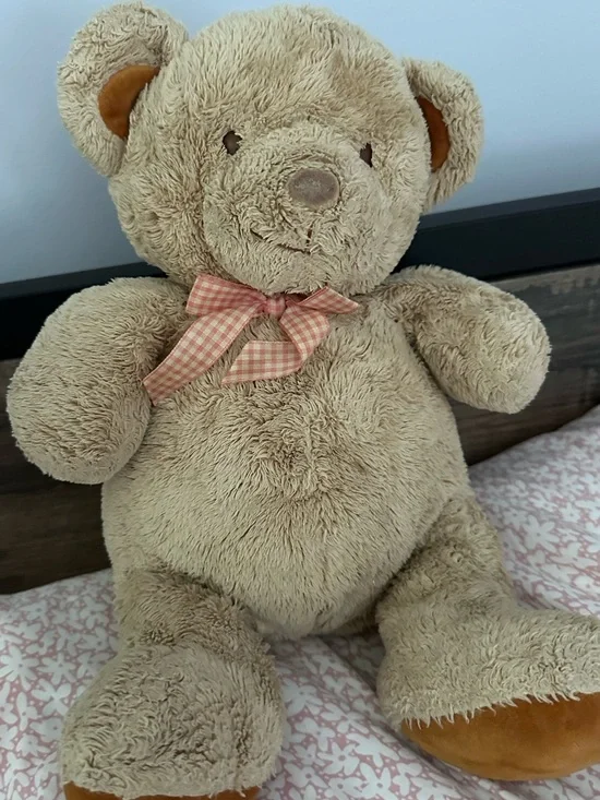 Carter's Beige Plush Teddy Bear with Pink Gingham Bow
