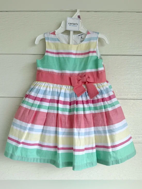Carter's Sleeveless Pastel Stripe Bow Dress Size 9 Months Little Collections