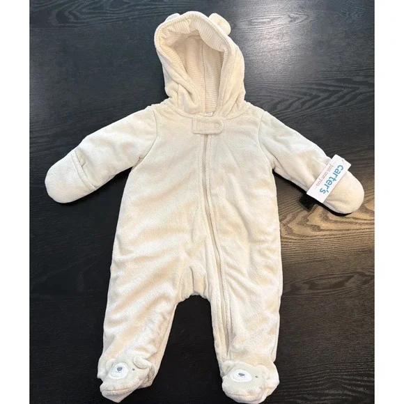 Carters Baby Bunting Bear Footed Winter Snowsuit Zip Hooded Newborn NWT