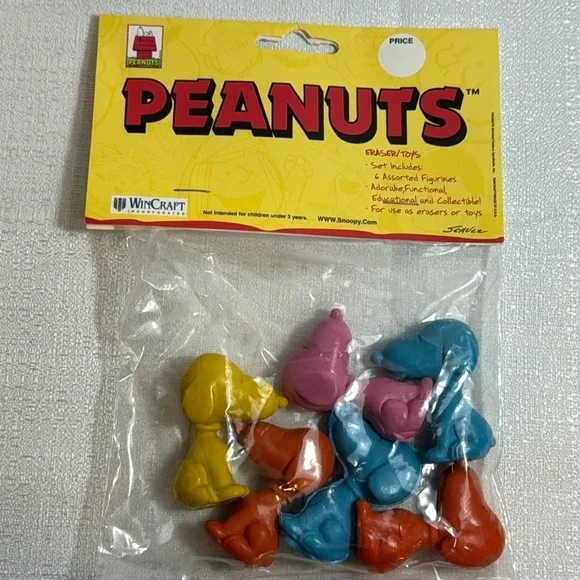 Peanuts‎ Snoopy 6 Erasers NEW in pkg by Wincraft vintage