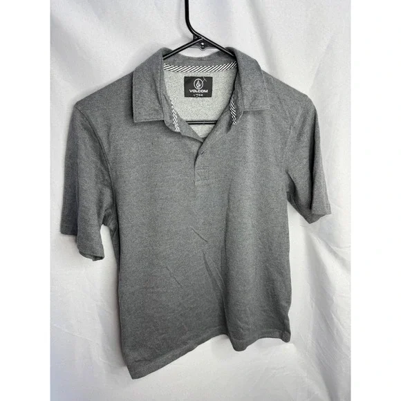 Volcom Boys Heather Gray Short Sleeve Polo Shirt Stone Logo Kids Size Large12-14