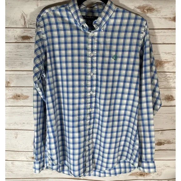 Brooks Brothers Boys' XL Plaid Button Down Shirt Blue‎ Green White Check