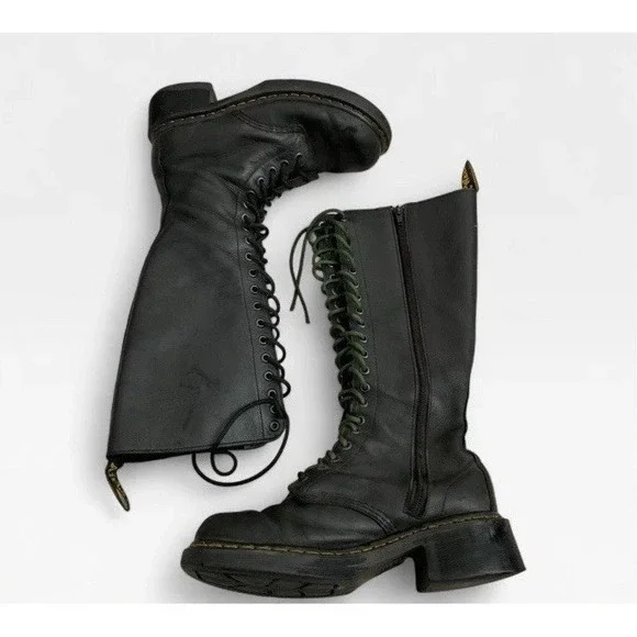 Dr Martens 1b60 Bex Pisa 20 Eye Black Knee High Boots *BROKEN ZIPPER* 8