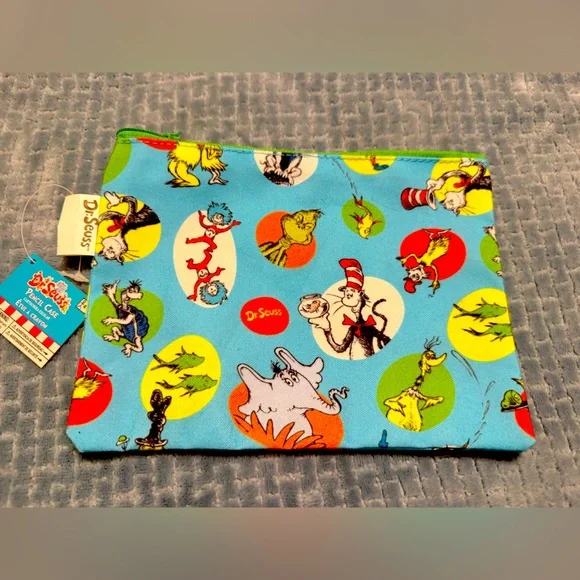 Dr. Seuss Blue Pencil Case with Colorful Characters