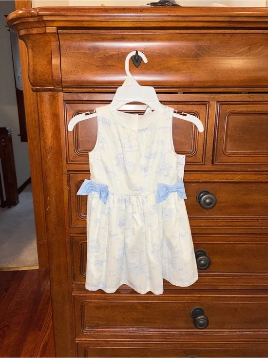 Carter’s 3T Blue Toile Print Sleeveless Dress NWT White Bow Easter Spring
