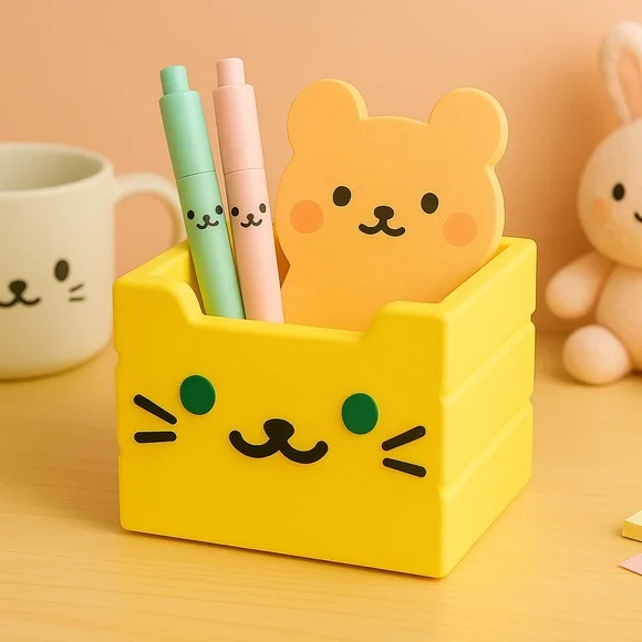 Kawaii Kitty Desk Organizer – 3D Printed, Made to Order