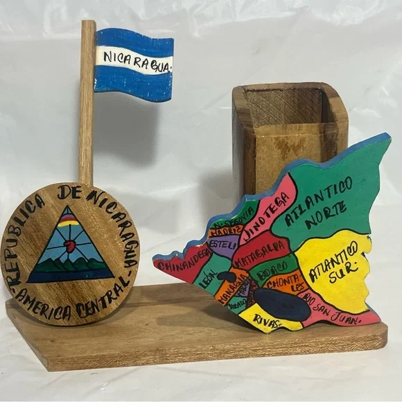 Nicaragua Wooden Desk Organizer with Flag