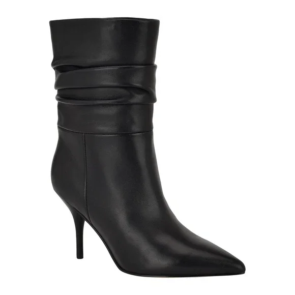 Calvin Klein Cerine Slouch Pointed Toe Bootie Women 10M Black Ruched Stiletto