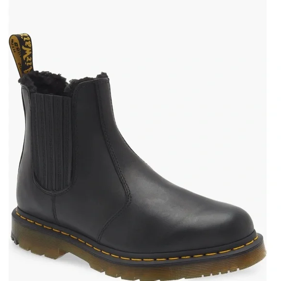 Dr. Martens Black Leather Chelsea Ankle Boots with Yellow Stitching