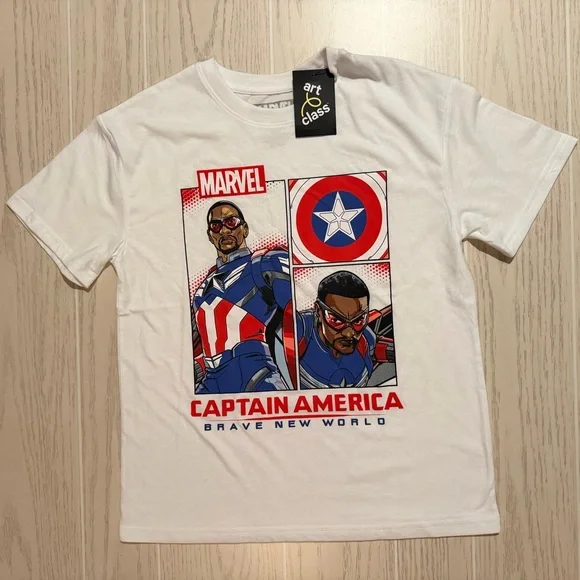 Art Class Marvel Captain America Graphic Tee Boys L White Superhero Shirt‎ NEW