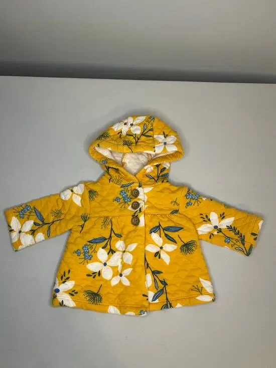 Carter’s Baby Girl 3M Yellow Floral Quilted Hooded Jacket Cotton Blend Coat