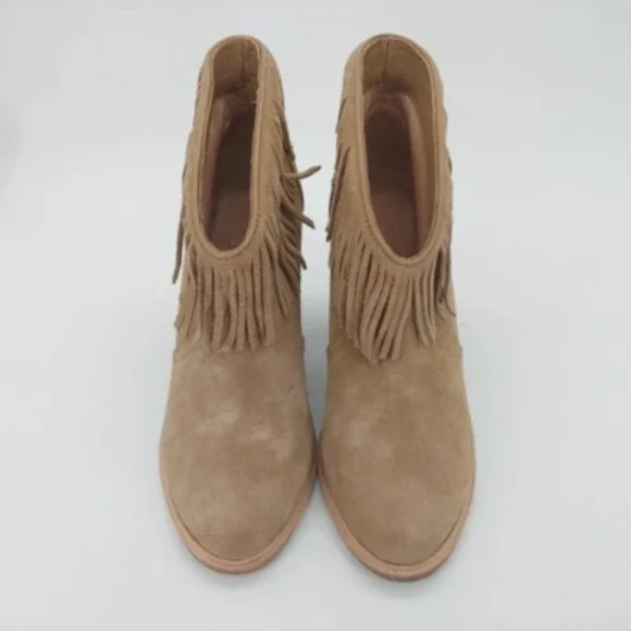 Joie Shoes Womens Loren Ankle Boots Brown Leather Fringes EUR 35.5