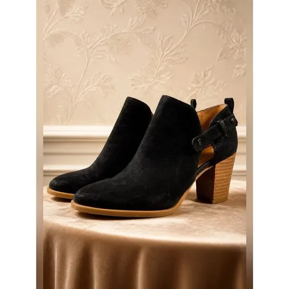 BLACK LEATHER FRANCO SARTO ANKLE BOOTS SIZE 7.5