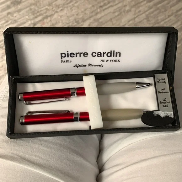 NIB Pierre Cardin Pen & Pencil Red Shiny Polished Chrome & Rubber grip Set
