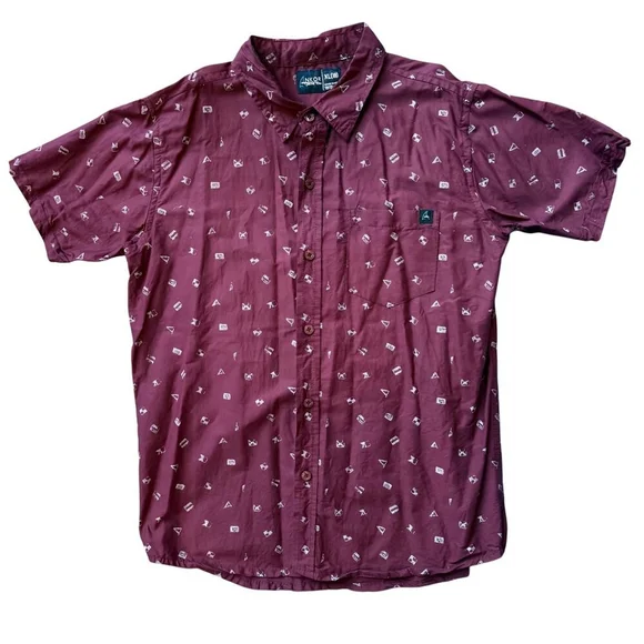 ANKOR Nautical Print Button-Down Shirt | Boys XL (18) | Burgundy Cotton‎