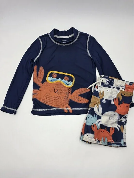 Carter's boys' crab rashguard and swim trunks set size 2T