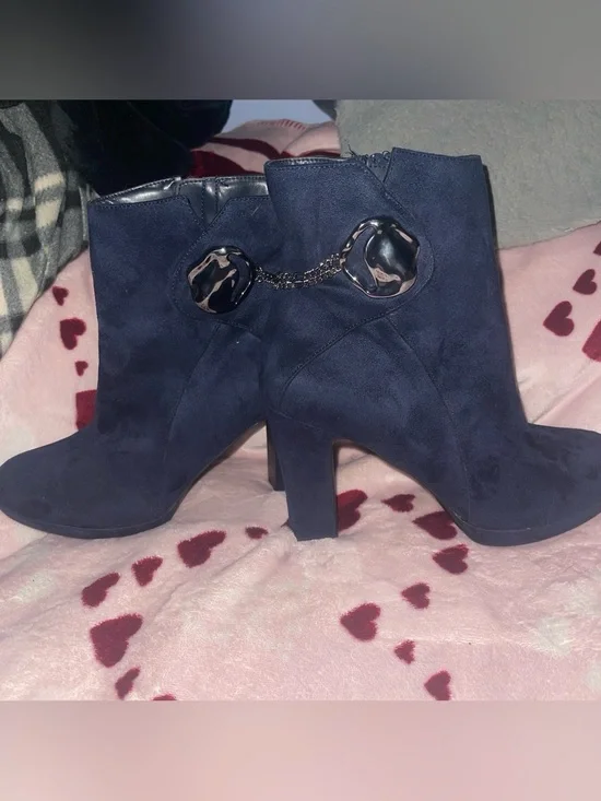 Classic Navy Suede Block-Heel Ankle Boots