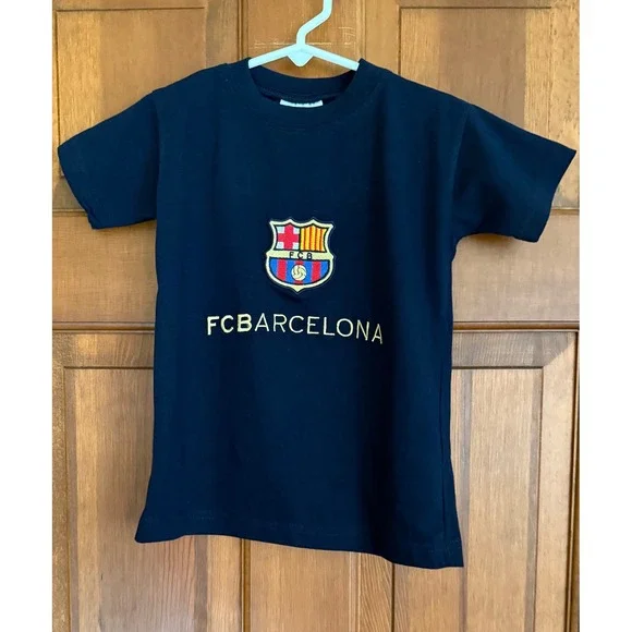 FC Barcelona Official Kids Shirt Size 8 Navy Embroidered Youth Futbol SS Fan Tee