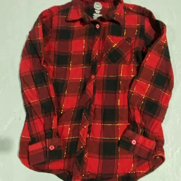 Wonder Nation Red and Black Plaid‎ Button Down Shirt
