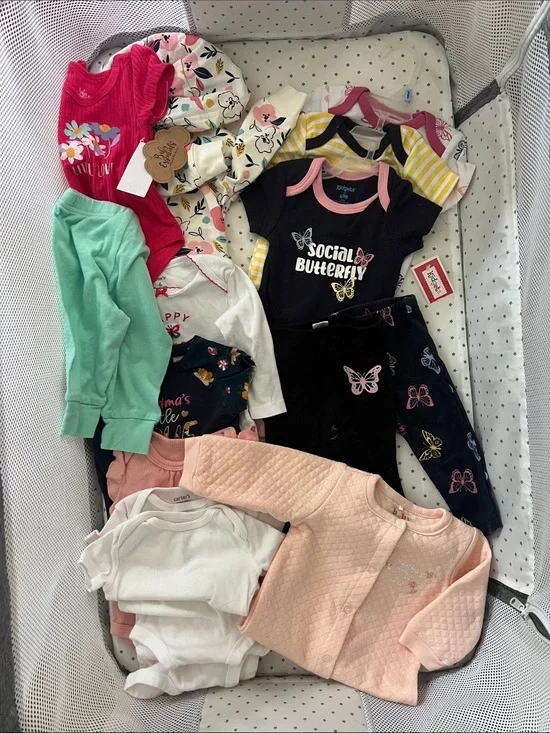 Carter's etc Pink Floral Hoodie, 3-6 and 6-9. Butterflies butterfly, mint navy