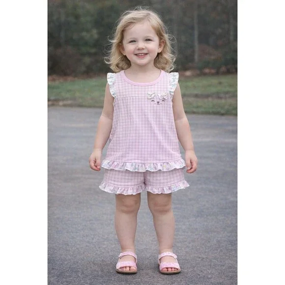 Pajamas 3T Carters Girls 2 piece purple white gingham sleeveless shirt shorts