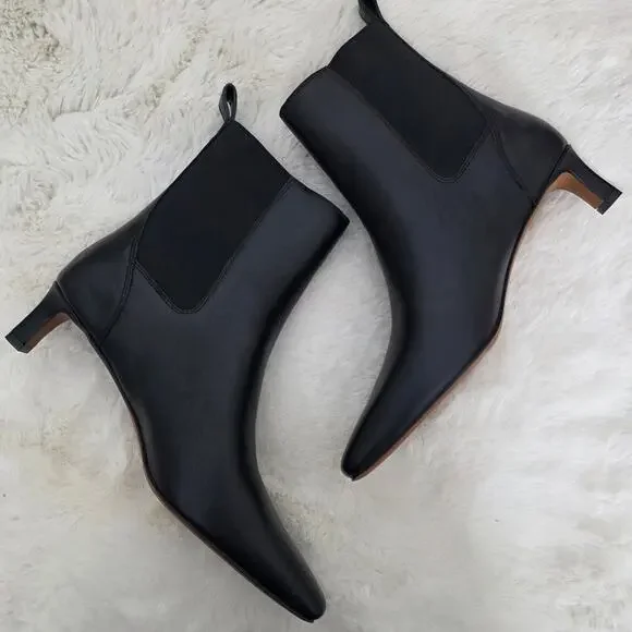 Madewell The Dimes Black Leather Chelsea Boot Kitten Heel Ankle Bootie 7.5 NEW