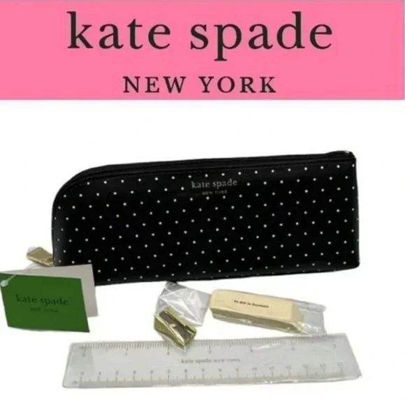 Kate Spade Black Pencil Pouch Set with White Dots! New in package with tags!