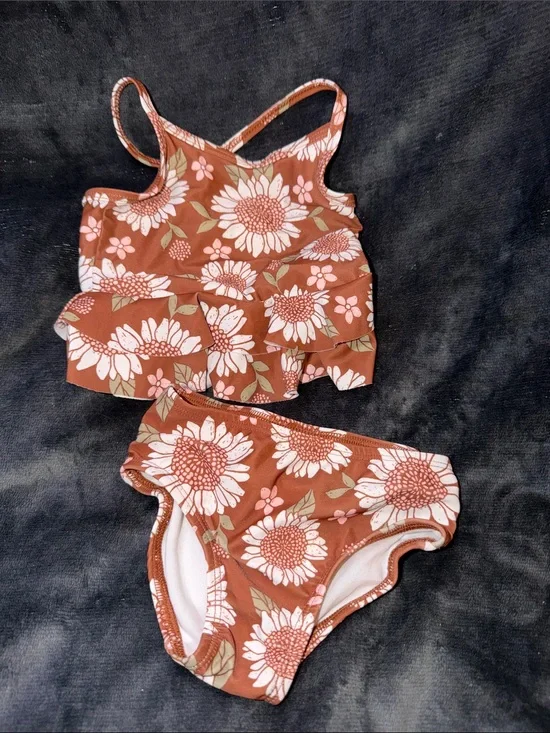 Carter's Brown Floral Ruffle Kids Bikini Set