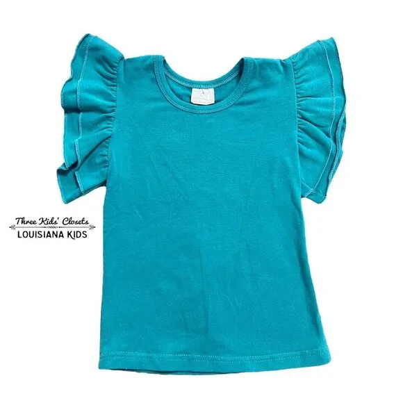 Boutique S (2T) Solid Blue Ruffle Top
