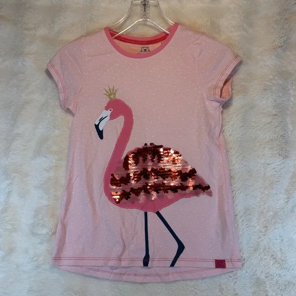 Harry Bear Girls Pink Flamingo Sequin Polka‎ Dot Short Sleeve T-Shirt