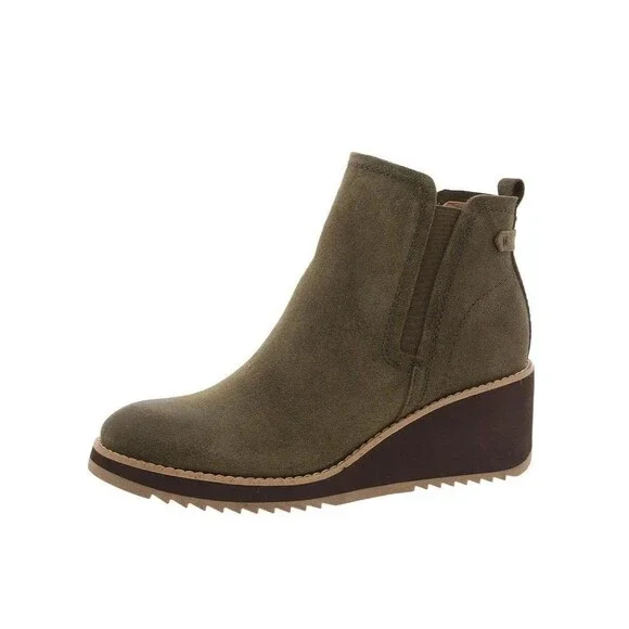 Earth Womens 7.5 M Dark Green Leather Cleia Wedge Heel Ankle Booties NIB QK4