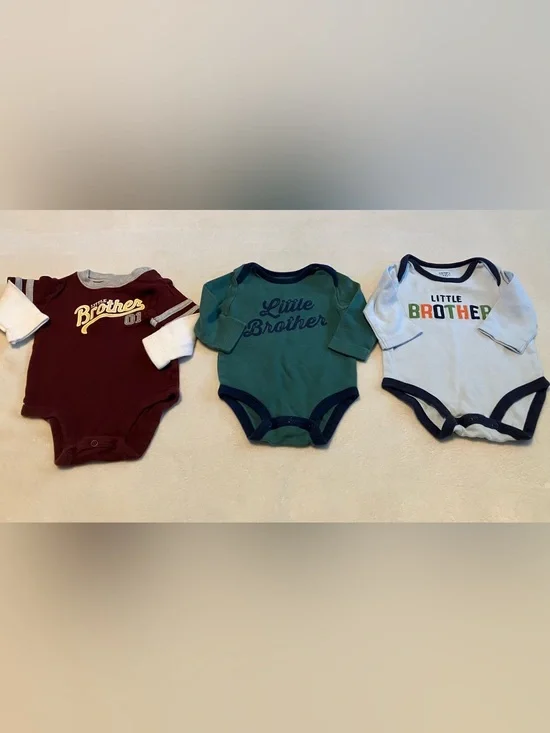 Baby Little Brother Long-Sleeve One-Piece Bodysuit - Green, Blue, Maroon