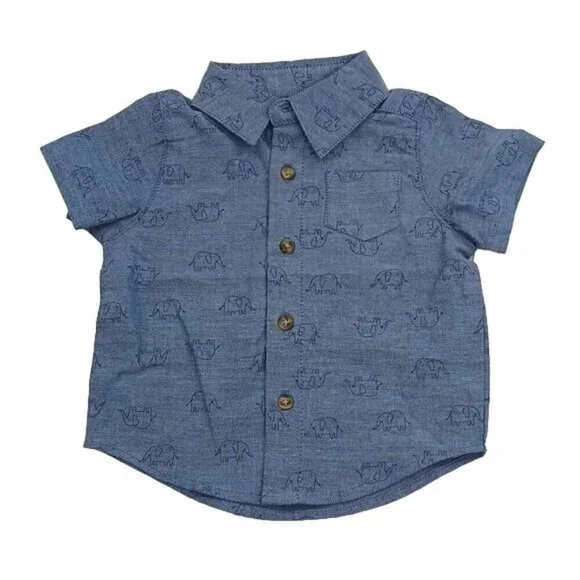 Carter's Shirt Blue Button Down Elephant Print Baby Boy Size 3 Months