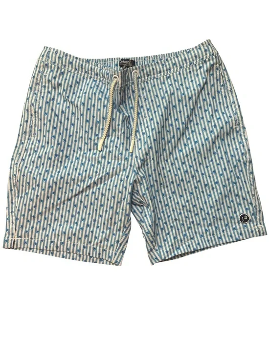 johnnie-O Light Blue and White Patterned Kids Swim Trunks