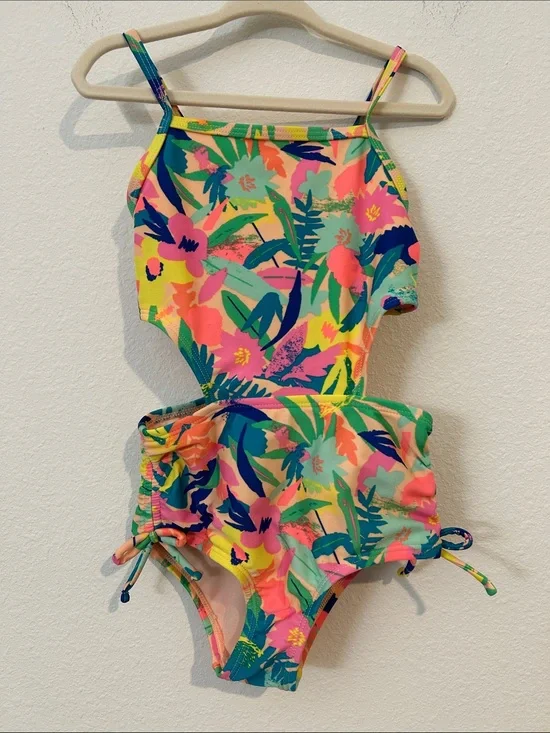 Girls' Tropical Floral One-Piece Swimsuit in Multicolor