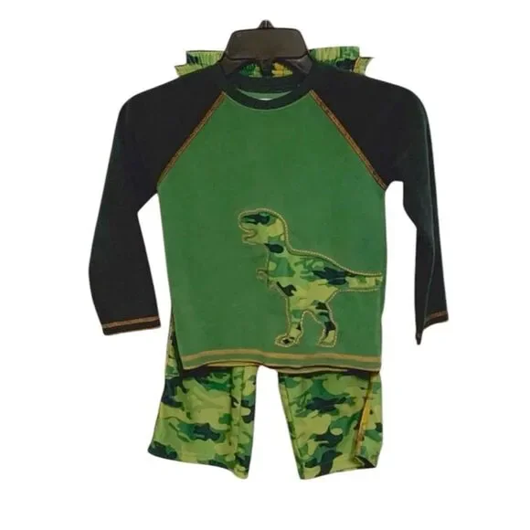 Carter’s Boys Soft Green Dinosaur Camouflage Fleece Pajamas Set PJ Pants Size 5