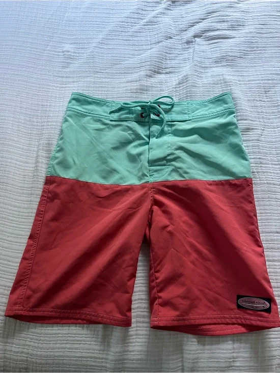 Boys Vineyard Vines Mint and Coral Colorblock Boardshorts