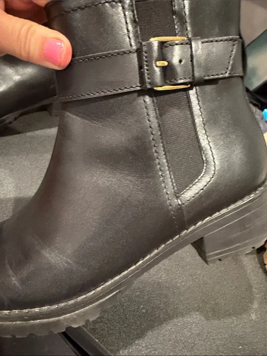Cole Haan Black Leather Ankle Boot with Buckle Accent