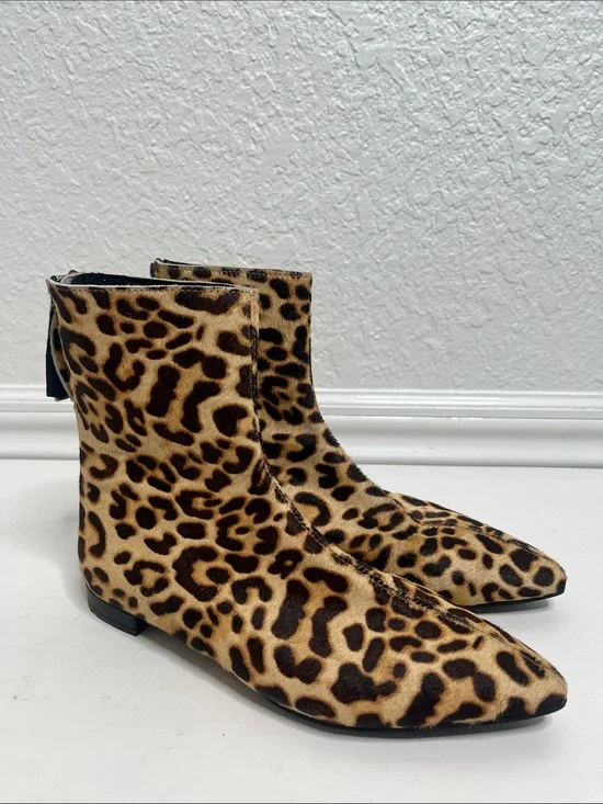 All Black Calf Hair Leopard Ankle Boots Sz  37.5