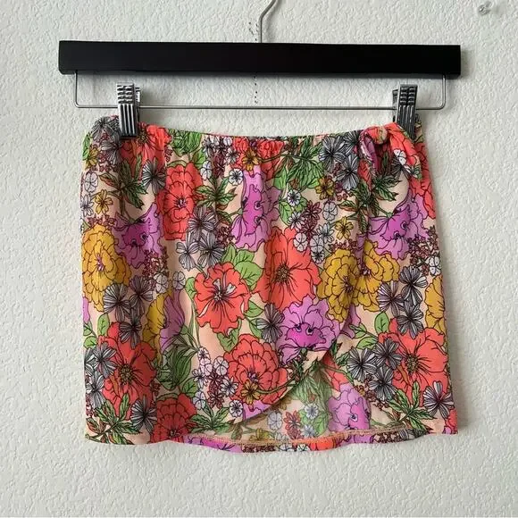 Cat & Jack sheer mesh floral swim coverup skirt sarong link orange yellow