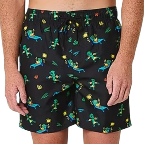 Burnside Boys Size Small Swim Trunks Shorts Black Alien Swimming Ocean