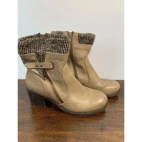 Baretraps Women's Danette Chunky Heels Sock Knit Tan Ankle Boots Size 8